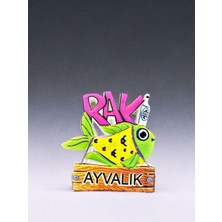 Rakı Balık Ayvalık Yazılı Polyester Magnet 5,5 cm x 6,5 cm Ebat