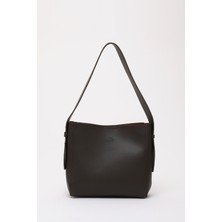 Kahve Rengi SHK185 Suni Deri Çıtçıtlı Standart Kol Askılı El, Kol ve Omuz Çantası