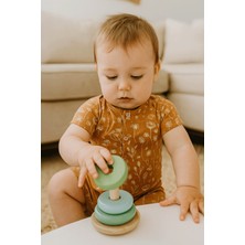 Boumini Pamuklu Kısa Kollu Bebek Şort Tulum Bahar Çiçekli Hardal