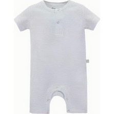 Boumini Pamuklu Kısa Kollu Şort Bebek Tulum Gri Çizgili