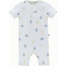 Boumini Pamuklu Kısa Kollu Şort Bebek Tulum Mavi Miskin