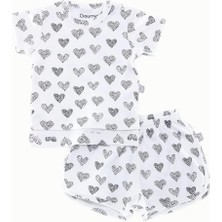 Boumini Bebek Çocuk Tişört Şort Takım Kalpler Beyaz