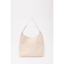 Krem SHK180 Suni Deri, Çıtçıtlı, Iki Bölmeli El, Kol ve Omuz Çantası