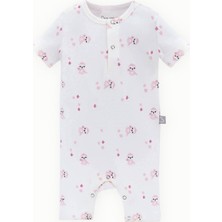 Boumini Pamuklu Kısa Kollu Şort Bebek Tulum Pembe Miskin