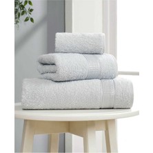 3 Lü Banyo Havlusu Seti Pamuklu Ritim Açık Gri