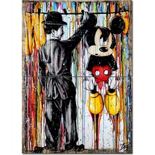 Mickey Mouse ve Charlie Chapline Tasarım Mdf Tablo 70CMX 100CM