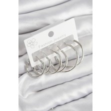 Pirinç Halka Model Gümüş Renk Kadın Set Küpe