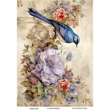 Kuş Serisi Kuş1 Renkli, Çiçek, Kuş Desenli 30*42 cm Pirinç Dekopaj
