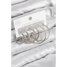 Pirinç Halka Model Gümüş Renk Kadın Set Küpe