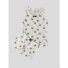 Kız Çocuk Pamuklu Ayıcık Desenli Beyaz Atlet Boxer Takımı