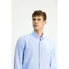 Uzun Kol Regular Fit Desenli Pamuk Düğmeli Yaka Oxford Gömlek