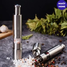 Mucit Home 1 Adet Manuel Basmalı Baharat Öğütücü – 304 Paslanmaz Çelik Tuz & Karabiber Değirmeni