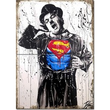 Superman Charlie Chapline Dekoratif Ahşap Tablo 70CMX 100CM