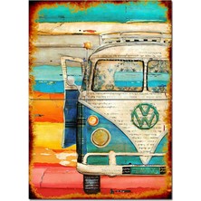Volkswagen Van Renkli Desenli Mdf Tablo 70CMX 100CM