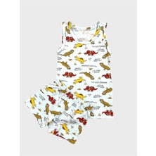 Erkek Çocuk Pamuklu Mavi Dinozor Desenli Atlet Boxer Takıım