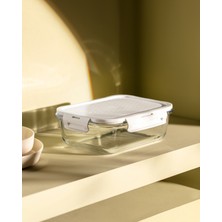 Madame Coco Modena Dikdörtgen Kapaklı Borosilikat Cam Saklama Kabı - Ekru - 1500 ml