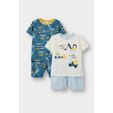 DeFacto %100 Pamuklu Araç Baskılı Beli Lastikli 4'lü Pijama Takımı Erkek Bebek E1192A525HS