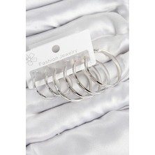 Pirinç Halka Model Gümüş Renk Kadın Set Küpe