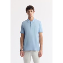 AVVA Erkek Açık Mavi Kıvrılmaz Polo Yaka %100 Pamuk Basic Regular Fit T-Shirt B001032