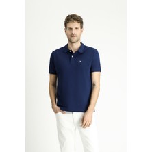 Polo Yaka Slim Fit Dar Kesim Nakışlı Pamuk Tişört