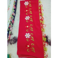 El Emeği Nakış Işlemeli Iğne Oyalı Namaz Örtüsü Çeyizlik Mevlit Başörtüsü Krep Kumaş 145X75 cm