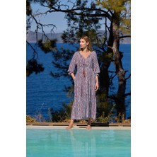 Monamise Kadın Etnik Desenli Truvakar Kollu V Yaka Elbise 25023