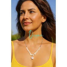 Ocean Desing El Yapımı Özel Tasarım El Yapımı Sedef Taşlı ve Kuvars Uçlu Paslanmaz Çelik Kadın Kolye