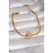 Sinerji Shop 316L Çelik Gold Renk İtalyan Zincir Model Kutup Yıldızı Figür Kadın Bileklik - TJ-BB5932