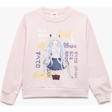 Uzun Kollu Bisiklet Yaka Şardonlu Anime Baskılı Sweatshirt