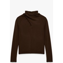 Uzun Kollu Slim Fit Drapeli Dik Yaka Tişört