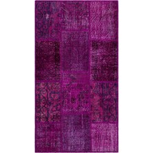Bespoky 80x150 cm Kahverengi Mor Patchwork Vintage Soyut Halı | Salon Mutfak Halısı | UNİQUE-25946