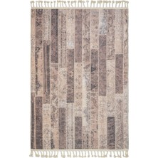 Bespoky Borovnica Patchwork Bej Polyester Daire Modern Desenli Pamuk Makinada Yıkanabilir Hav Toz Vermez Leke Tutmayan Kaymaz Taban Dijital Makine Baskı Salon Yolluk Mutfak Halı