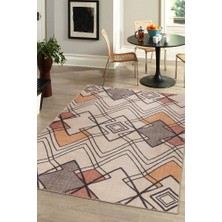 Bespoky Guincho Geometrik Krem Polyester Dikdörtgen Modern Desenli Pamuk Makinada Yıkanabilir Hav Toz Vermez Leke Tutmayan Kaymaz Taban Dijital Makine Baskı Salon Yolluk Mutfak Halı