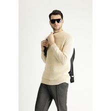 Yarım Balıkçı Yaka Slim Fit Dar Kesim Desenli Yünlü Triko Kazak