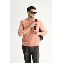 Yarım Balıkçı Yaka Slim Fit Dar Kesim Desenli Yünlü Triko Kazak