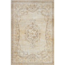 Bespoky 100x150 cm Bej Modern Vintage Yıkanabilir Halı | Mutfak Balkon Yatak Odası Halısı | Leke Tutmayan Kaymaz | SRK_VİNTAGE-165