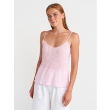 10792 Askılı Ince Dokulu Triko Bluz-Pembe