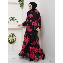 Harma Time Butik Kadın Astarlı Mor Şifon Çiçek Desenli Elbise