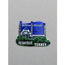 Istanbul / Sultan Ahmet Temalı Kabartmalı Polyester Magnet 8cm x 6cm Lacivert
