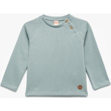 Pamuklu Düğmeli Uzun Kollu Bisiklet Yaka Sweatshirt