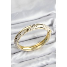 Mineli Pirinç Zirkon Taşlı Bej Desen Motifli Gold Kadın Kelepçe