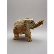 Doğal Oniks Taşından El Yapımı Fil Biblo – Şans, Bereket ve Koruma Sembolü 11CM x 8,5cm Ekru