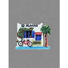 Alanya Temalı Kabartma Polyester Magnet. 8cm x 6cm.