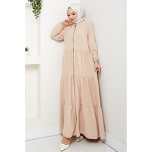 Kat Detaylı Fermuarlı Ferace 1586 - Bej