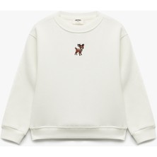 Geyik Nakış Detaylı Uzun Kollu Bisiklet Yaka Şardonlu Sweatshirt