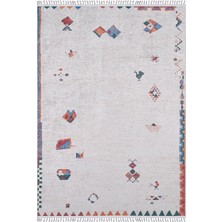 Halınet Miroslawiec Krem Modern Etnik Desenli Makinada Yıkanabilir Hav Toz Vermez Leke Tutmayan Kaymaz Taban Dijital Makine Baskı Salon Yolluk Mutfak Halı