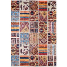 Halınet Charlottetown Turuncu Patchwork Etnik Modern Desenli Makinada Yıkanabilir Hav Toz Vermez Leke Tutmayan Kaymaz Taban Dijital Makine Baskı Salon Yolluk Mutfak Halı