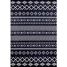 Halınet Kropotkin Siyah Modern Etnik Desenli Makinada Yıkanabilir Hav Toz Vermez Leke Tutmayan Kaymaz Taban Dijital Makine Baskı Salon Yolluk Mutfak Halı