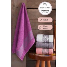 Karna Home 50 x 90 cm Pamuk + Polyester 4'lü Havlu Süper Emici Nakışlı Tasarım