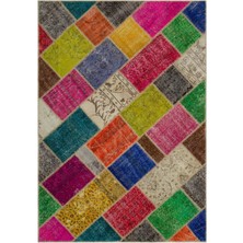 Hali.Net 160x233 cm Sarı Çok Renkli Geleneksel Patchwork Patchwork Halı | Salon Yatak Odası Halısı | Hav Vermez | UNİQUE-21638